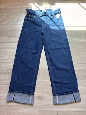 Free People Dark Blue Wide Leg Cuffed Jeans with Belt
